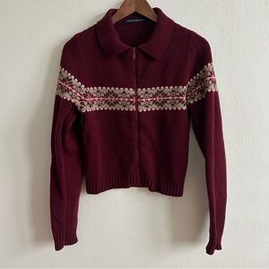 Brandy Melville Burgundy Paola Zip-Up Sweater